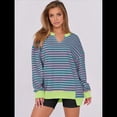 thumbnail image 4 of Sudaderas Oversize para Mujer, Camisetas de Larga con Cuello en V, Jersey Holgado, Atuendo de Otoño 2025. Rayas Rojas Rosas S, 4 of 8