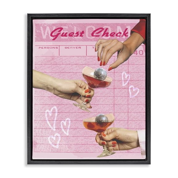 Stupell Industries Cheers over Guest Check Food & Beverage Painting Black Floater Framed Canvas Art Print Wall Art, 17 x 21