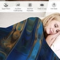 thumbnail image 3 of WERPE Blanket Gifts Flannel Bed Blanket Gold and Blue Abstract Art White, 3 of 6