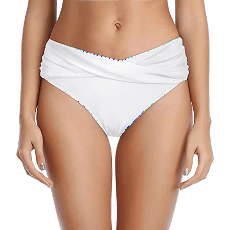MGCWSH Women s Bikini Bottom Twist Front Cheeky Swimsuit Ruched Bathing Suit Bottoms White XL