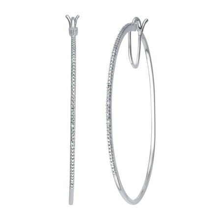 Barrel Hoop Earring Set - Genuine 0.02 Carat Natural Diamond Accent Hoop Earrings In 14K White Gold Plated