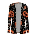 thumbnail image 4 of Women‘s Halloween Cardigan Sweater Skull Pumpkin Print Pattern Long Cardigans Sweater Coats Tops Ginger M, 4 of 5