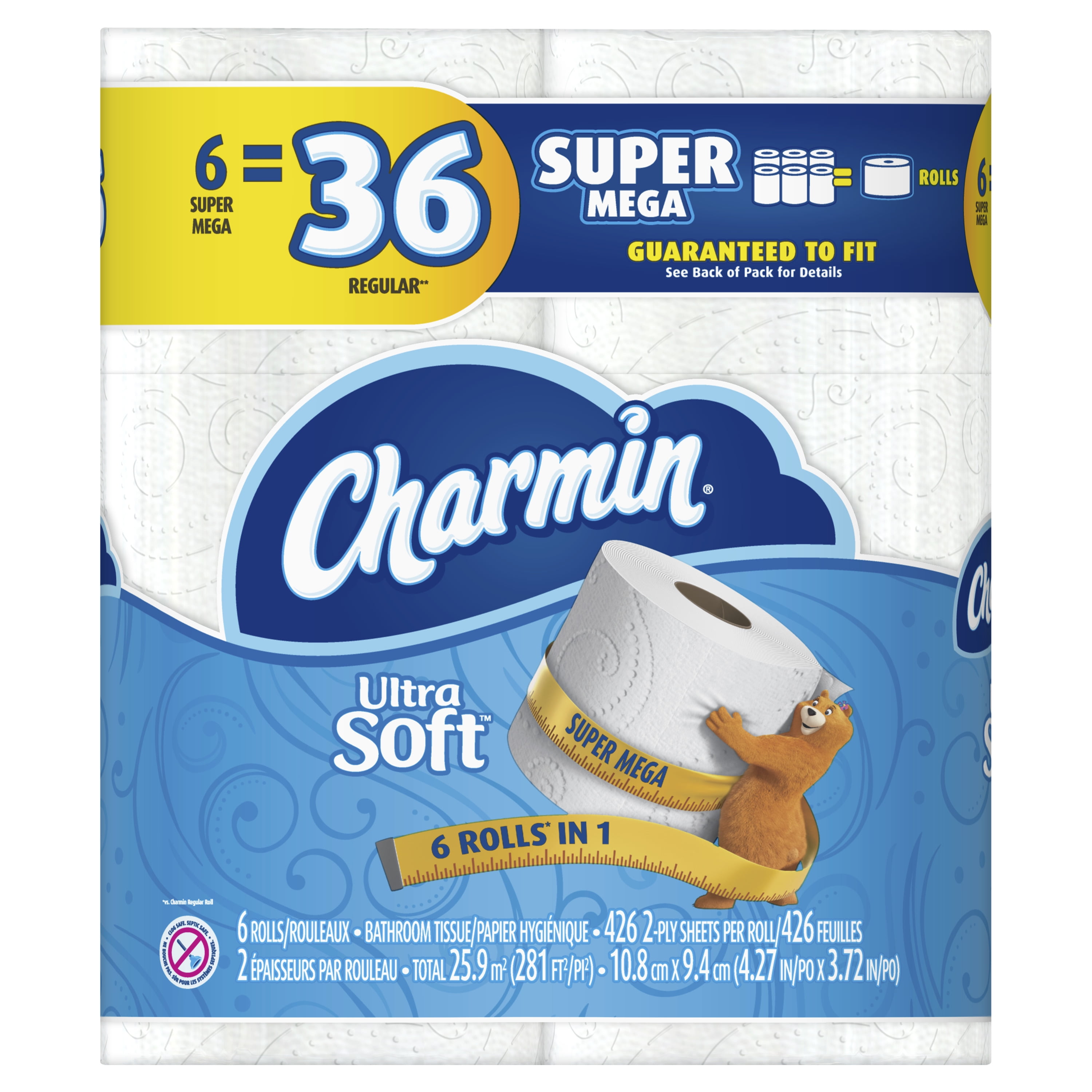 Charmin Ultra Soft Toilet Paper, 6 Super Mega Rolls