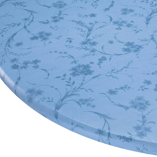 Floral Swirl Elasticized Table Cover-42"x68" Oval-Blue