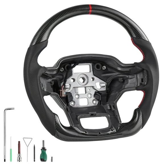 KFFKFF Steering Wheel for 2021-2024 Ford F150, D-Shaped Flat-Bottom Design with Heating Feature, Carbon Fiber Construction, Leather Grip with Textured Surface, Replacement Accessory for Ford F150