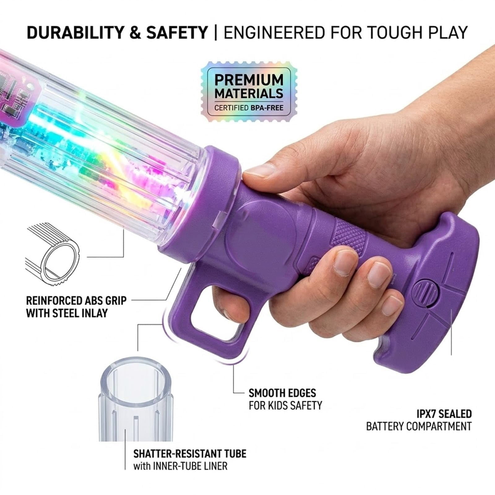 Glowing Rainbow LED Water Blaster – Magic LED Water Gun, Pull‑Out High‑Pressure Rainbow Spray for Pool Party, Backyard, Beach & Summer Outdoor Games