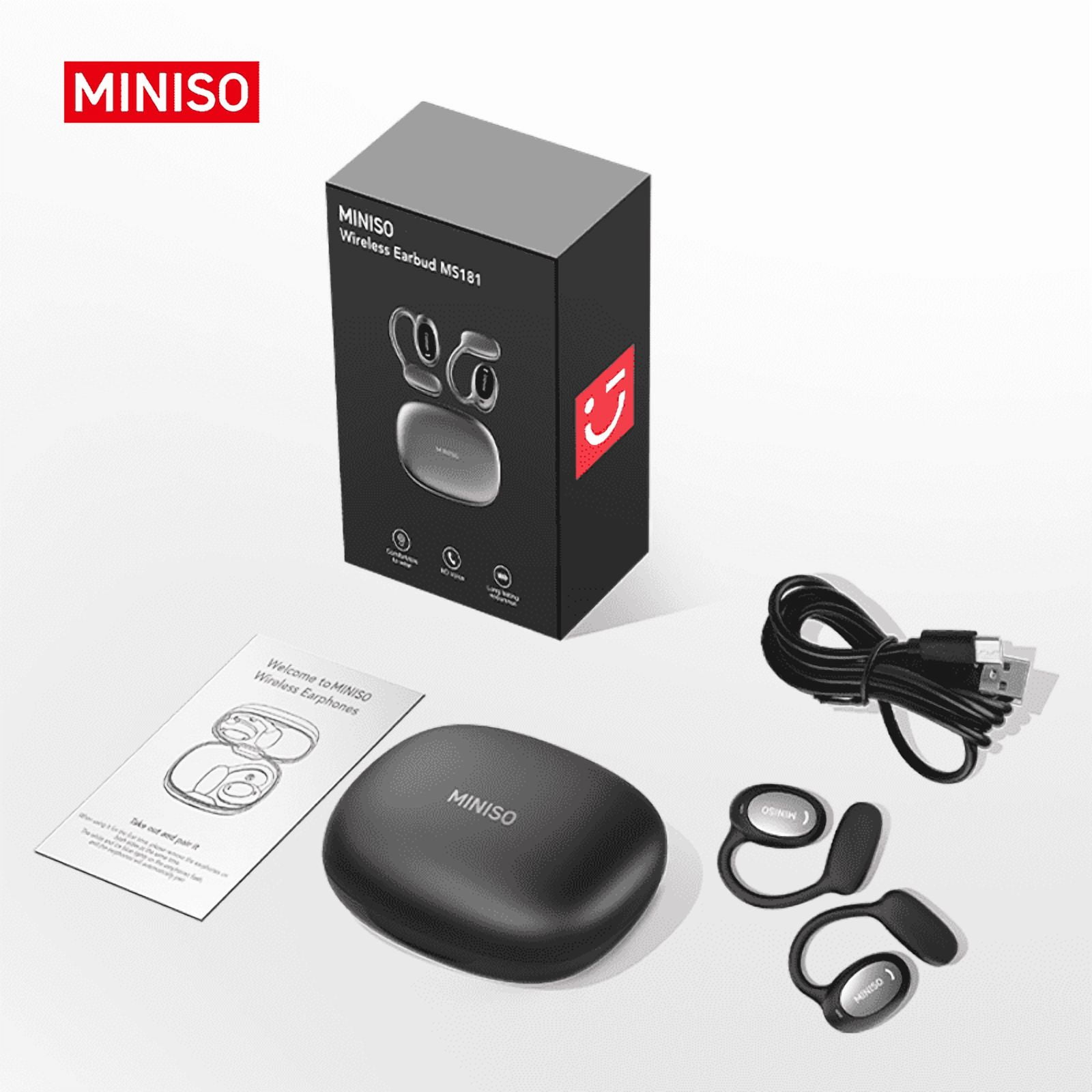 MINISO MS181 Bluetooth 6.0 Wireless Open-Ear Headphones - AI Translator, Noise-Cancelling Earbuds, 133+ Languages, IPX5 Waterproof, Black + Earbud Case