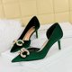 thumbnail image 3 of Zapatos de mujer para banquetes, tacón alto, ante, boca baja, puntiagudos, huecos en los laterales, hebilla de diamante con perlas y lazo, zapatos de salón individuales, 3 of 5