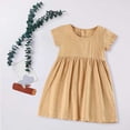 thumbnail image 4 of Girls' Dresses 4-5 Years A-Line Short Sleeve Crewneck Solid Color Back Button Fit & Flare Yellow Beach Dress, 4 of 4