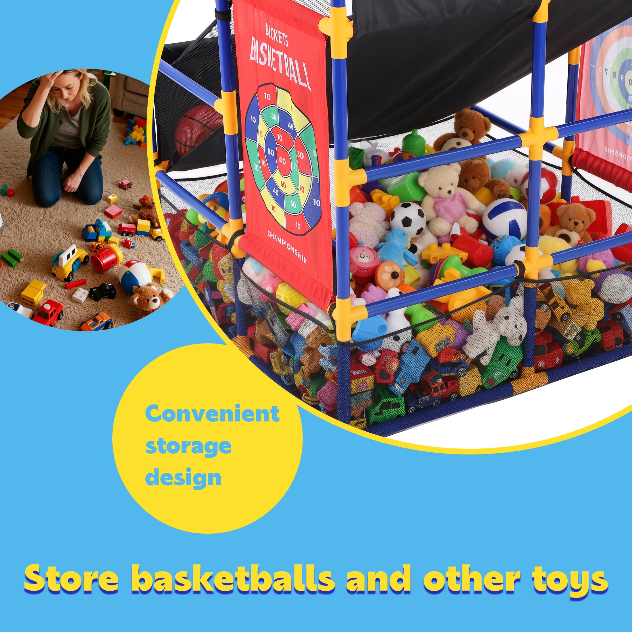 COCLUB 2in1 Basketball Arcade Game Set with Electronic Scoreboard& Lights, Indoor Basketball Hoop for Kids Toddlers 3-6