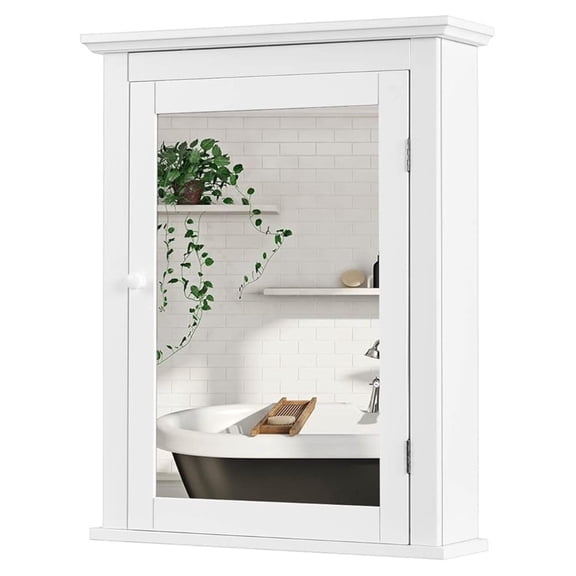 Bathroom Mirror Cabinet, Wall Mounted Storage Cabinet with Mirror Door and Adjustable Shelf, Mirrored Medicine Cabinet for Bathroom, Living Room, Cloakroom, 22 x 6 x 27.5 inches (White)