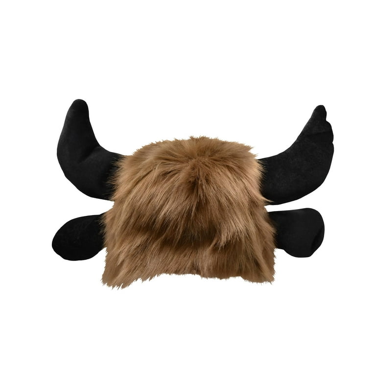 Adult Furry Beast Bison Hat Faux Fur Buffalo Black Bull Horns