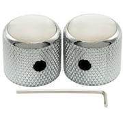 Musiclily Pro 1/4 Inch Steel Dome Mother-of-Pearl Top Universal Fitting Potentiometer Control Knob with Set Screw for Electric Guitar Bass, Chrome (Set of 2)