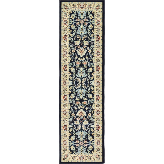 Unique Loom Kashan Traditional Floral Area Rug, 2 Feet 7 Inch x 10 Feet, Navy Blue/Ivory