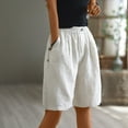 thumbnail image 2 of Plus Size Shorts for Women Comfy Cotton Linen Lightweight Elastic Waist Pockets Knee Length Wide Leg Short Pants (L, Beige), 2 of 5