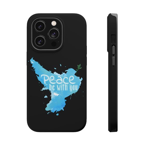DistinctInk Tough Case for Apple iPhone 15 PRO (6.1" Screen), Compatible with MagSafe Charging - Peace Be With You