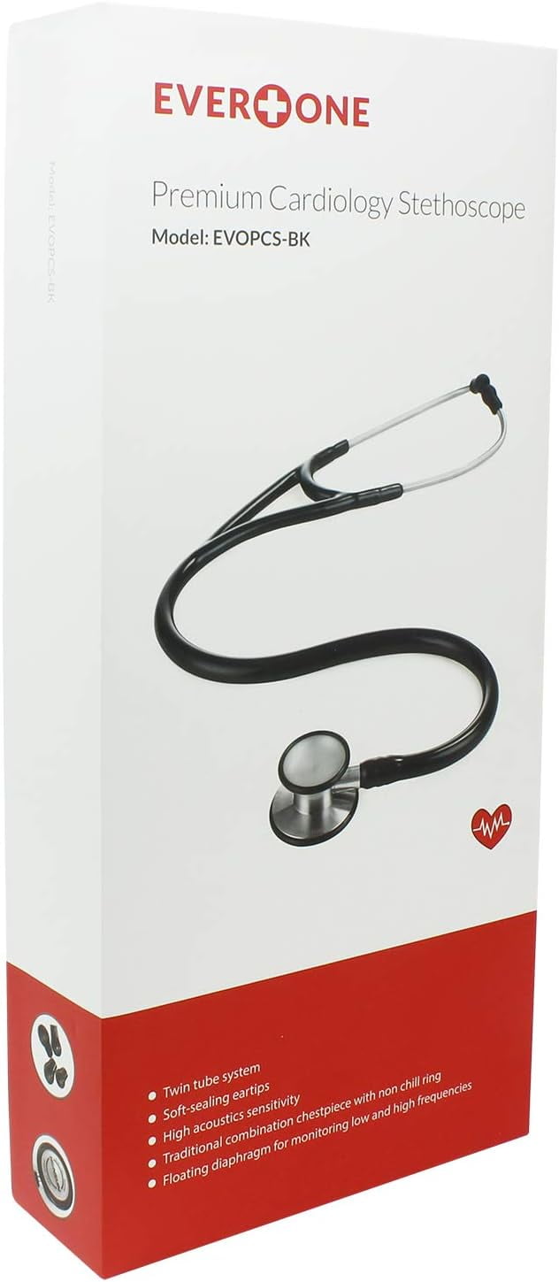 Premium Cardiology Stethoscope, Black Tube, 27 Inch