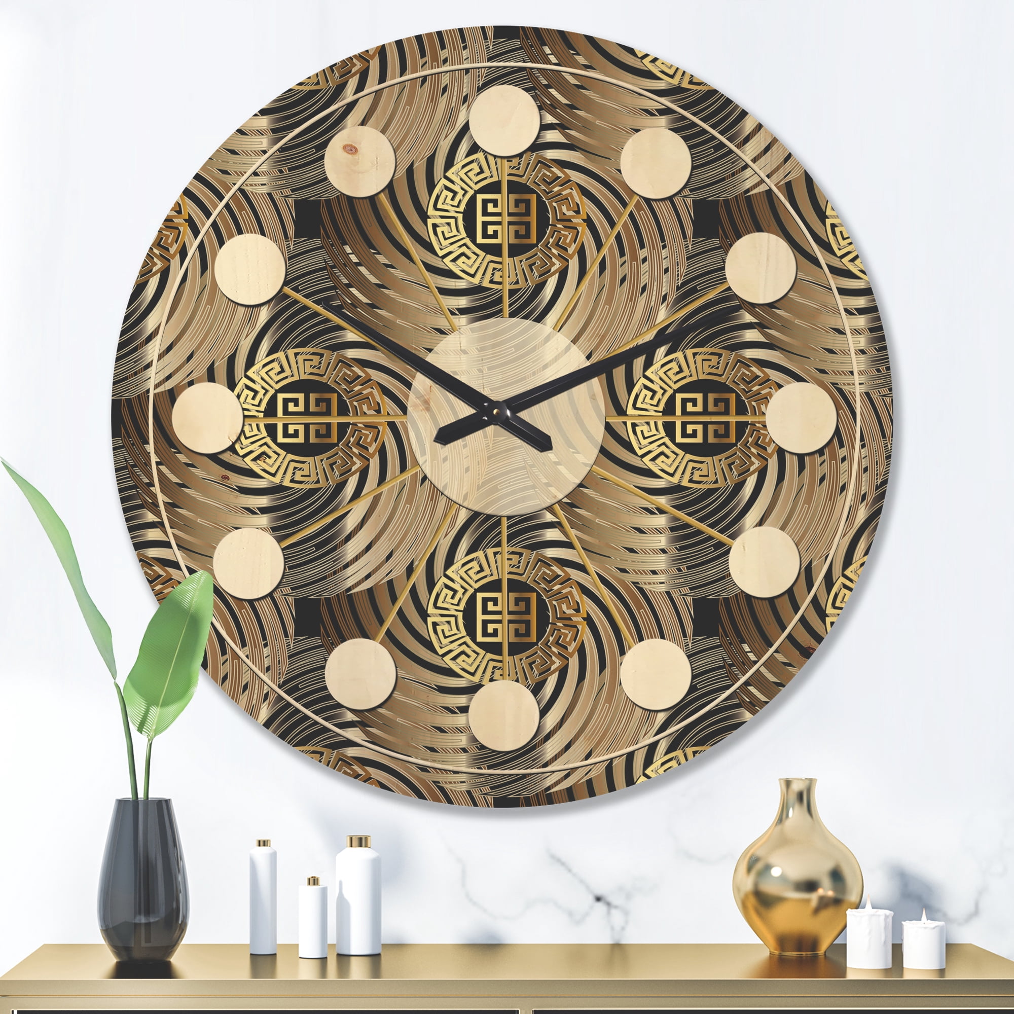 Designart 'Circular Geometric Retro Pattern Abstract I' Mid-Century Modern Wood Wall Clock