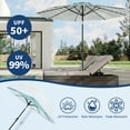 thumbnail image 4 of Garvee Parasol de Table de Patio 10 Pi, 8 Baleines, Manivelle et Inclinaison à Bouton-Poussoir, Rayures Turquoise et Blanches, 4 of 6