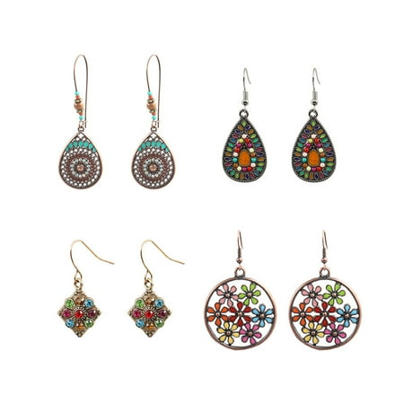 

Taehoxa 4 Pairs Boho Vintage Rhinestone Pendant Earrings Ladies Girls