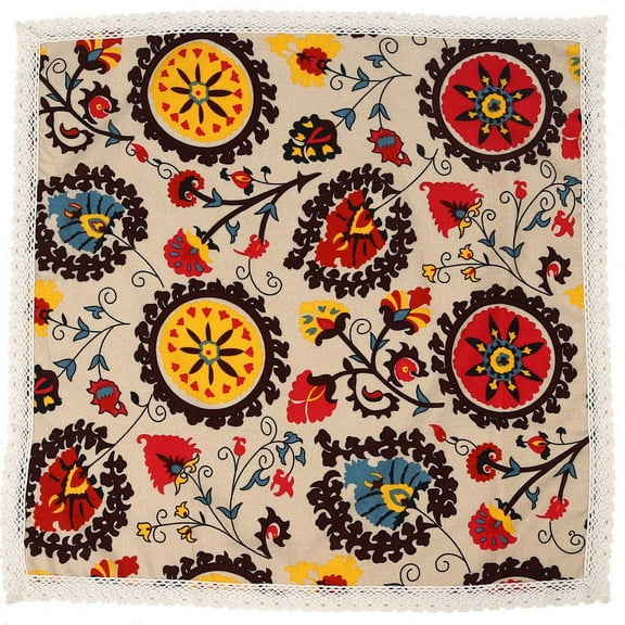 Vintage Square Cotton Linen Lace Flower Tablecloth, Washable Tablecloth Dinner Picnic Table Cloth Home Decoration Assorted Size