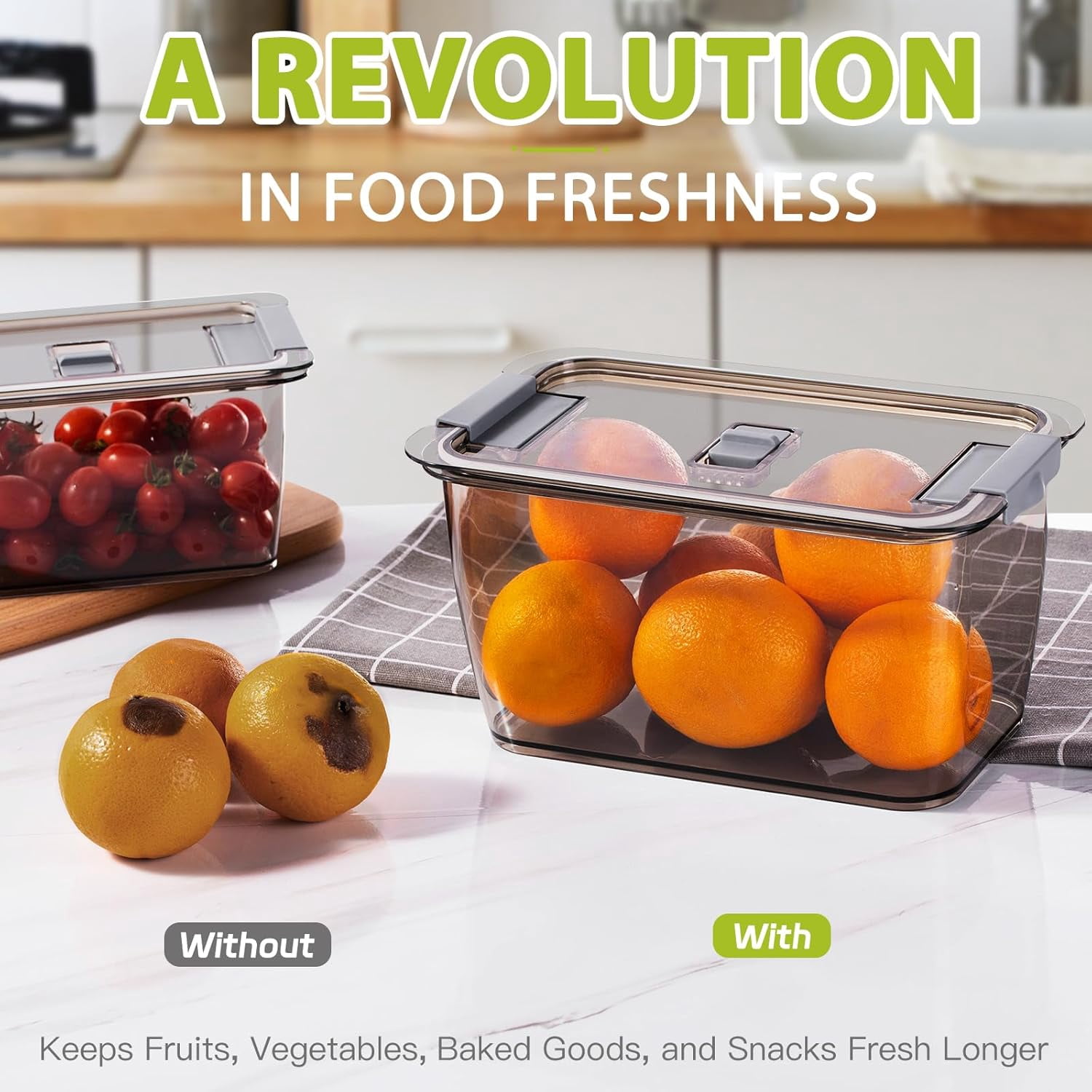 Fresh Container, 3PACK Produce Saver Container BPA Free Fridge Organizer for Vegetable Fruit and Salad Partitioned Food Storage Container with Vents Stay Fresh Containers Not Dishwashers Safe