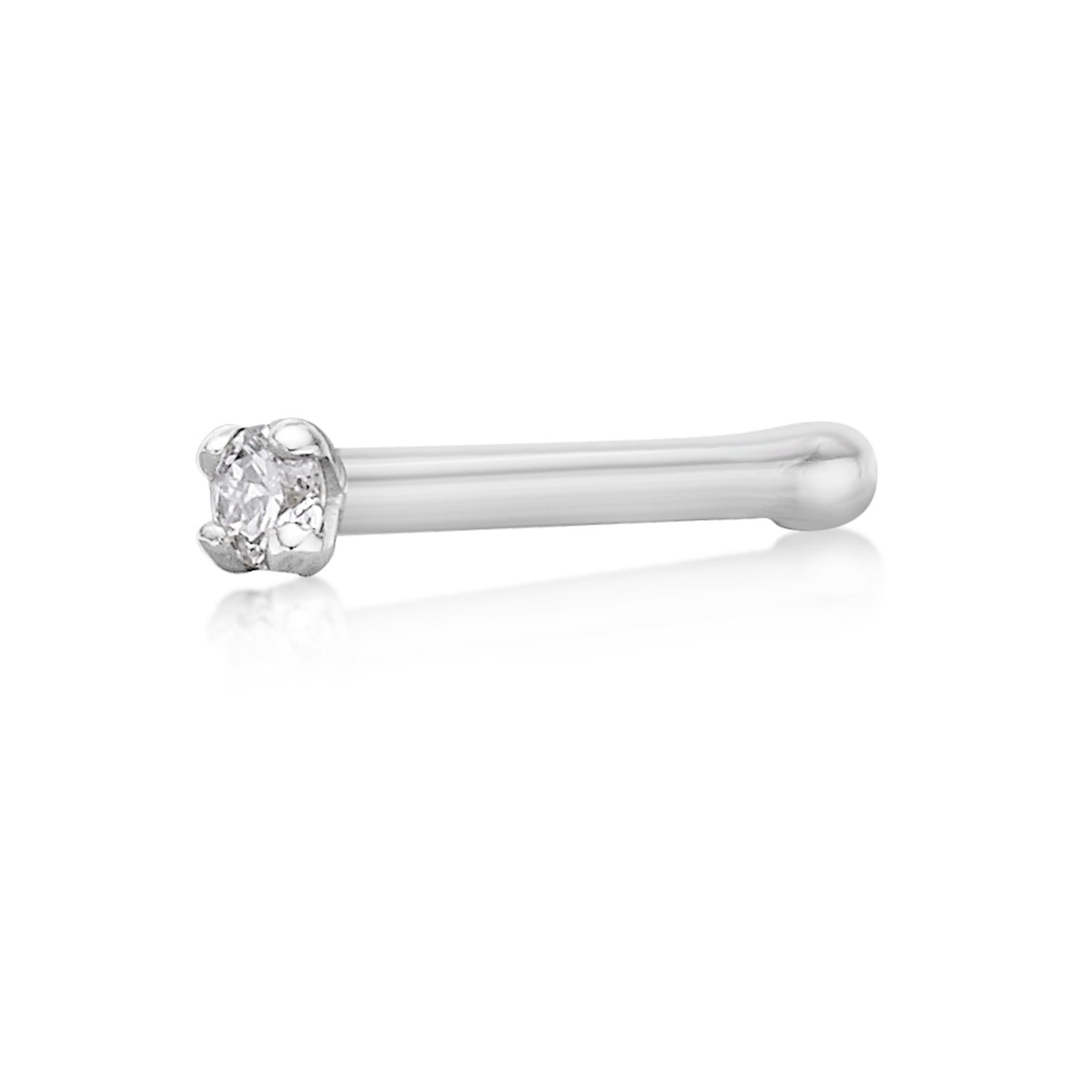 14K White Gold 1.3mm .01 cttw Diamond Nose Ring Straight Stud 22G