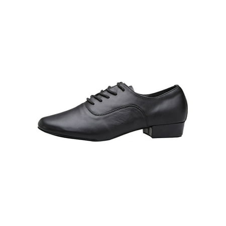 

GENILU Men Leather Comfort Dance Shoes Ballroom Walking Split Sole Dancing Sneakers Black (rubber sole) 8