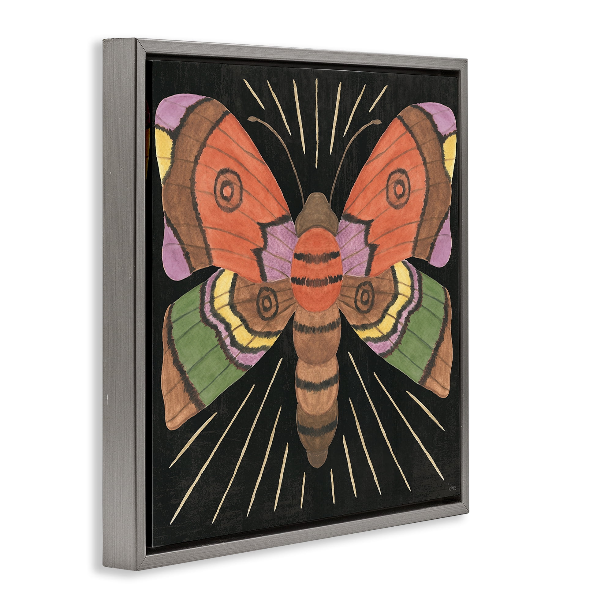 Stupell Industries Spooky Chic Moth Animals Painting Gray Floater Framed Canvas Art Print Wall Art, 25 x 25