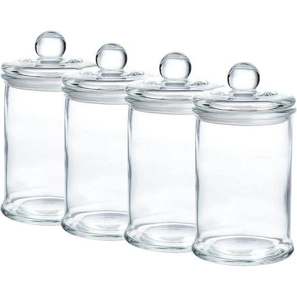Whole Housewares Glass Apothecary Jars, Bathroom Storage Organizer Canisters, 3.1"D x 5.7"H