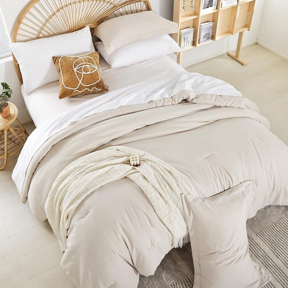 Full Size Comforter Set 7 Pieces Beige Comforter Set Comforters Full Size Microfiber Comforter Soft All Season with Sheets Lightweight Fluffy Bedding Set for Women and Men