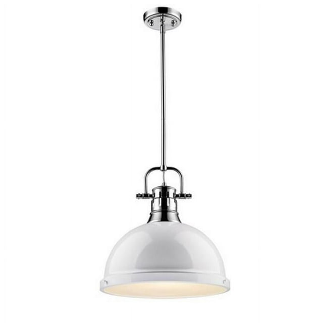 Golden Lighting 3604-L CH-WH Duncan 1 Light Pendant with Rod in Chrome with White Shade