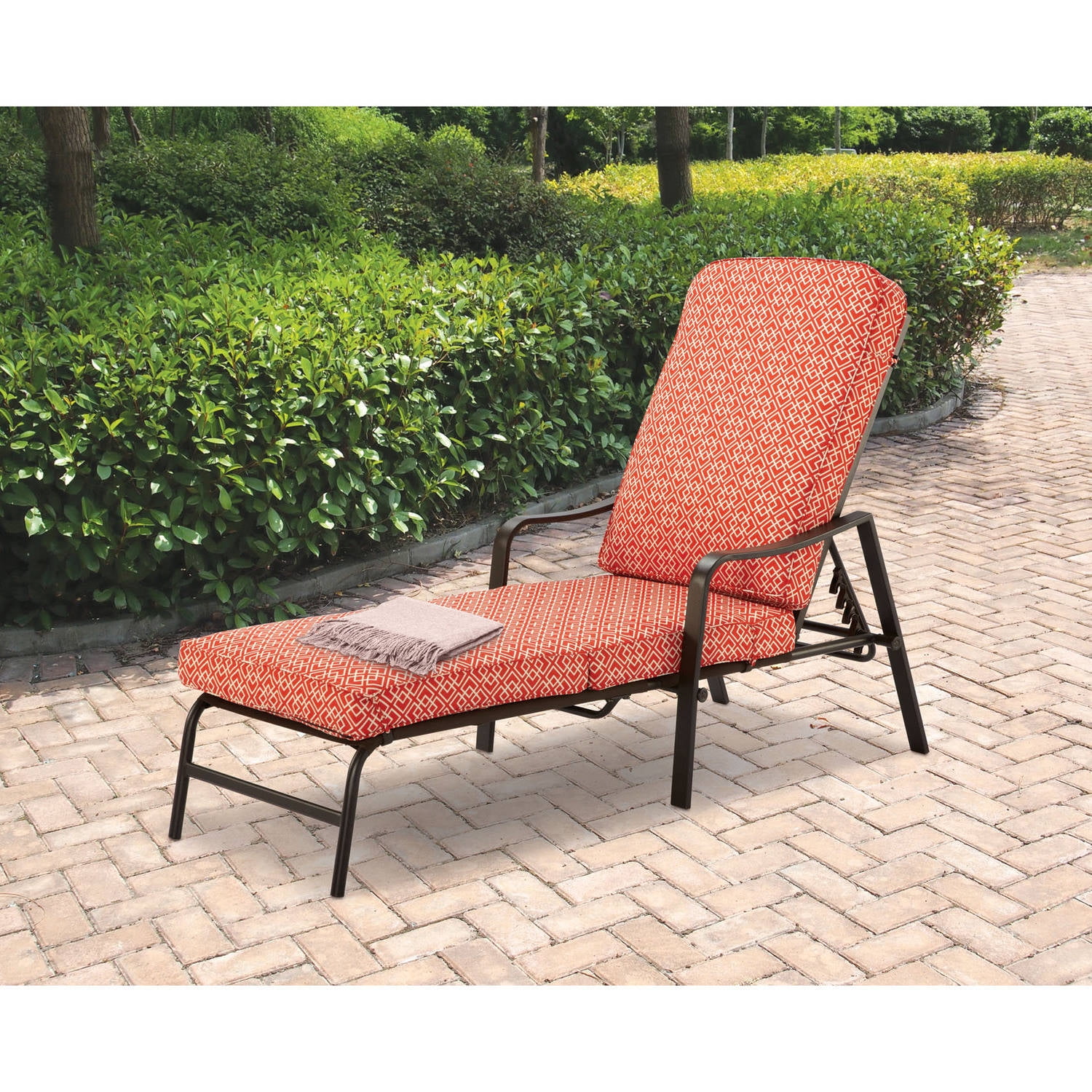 Mainstays Outdoor Patio Chaise Lounge With Adjustable Back Orange