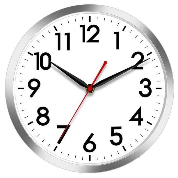 Reloj de pared AKCISOT, silencioso, funciona con pilas, 25 cm, plateado