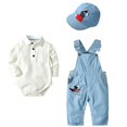 thumbnail image 1 of 3pcs Cotton Bib Long-sleeved Jumpsuit Suit Boy Fashion Outfit Toddler Boy Hat Romper Clothing Baby Set For Newborn ClothesA set24M-100cm He Qiyong unisex, 1 of 1