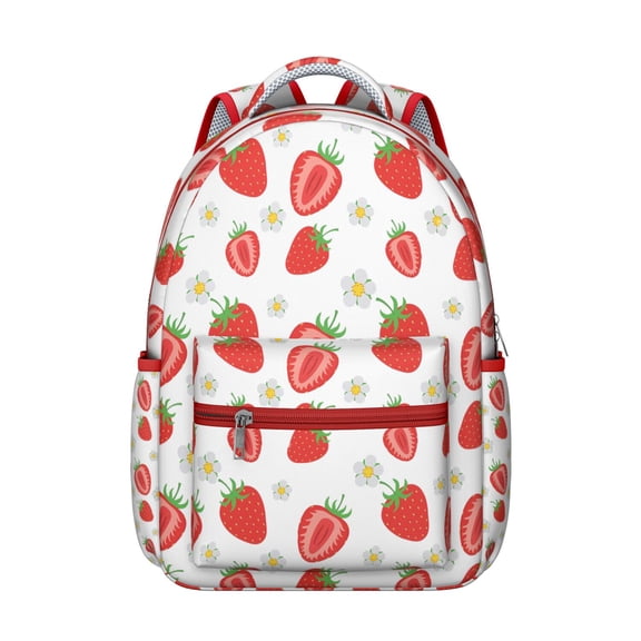 Strawberry Print Backpack - Spacious school bag for teens & adults, lightweight laptop backpack for college & travel, cute gift.