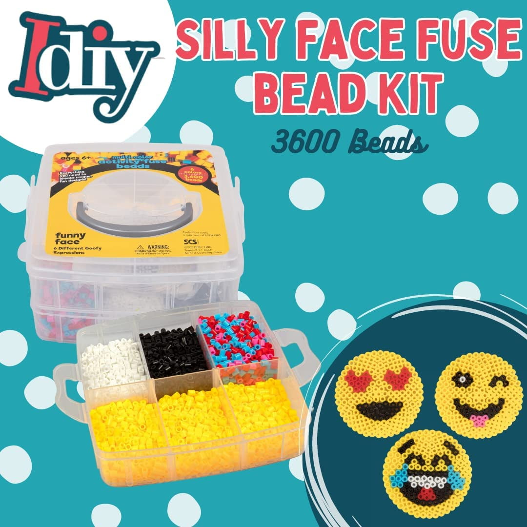 Sculpt Pro Emoji Smiley Face Fuse kit- 6 Different Emojis - 3600pcs Beads (6 Colors), Tweezers, Peg Boards, Ironing Paper, Case -Works w/ Perler Beads