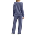 thumbnail image 4 of Women's 2 Piece Lounge Set Pleated Crewneck Top and Wide Leg Pants Relaxed Casual Fleece Travel Matching Outfit, 4 of 7