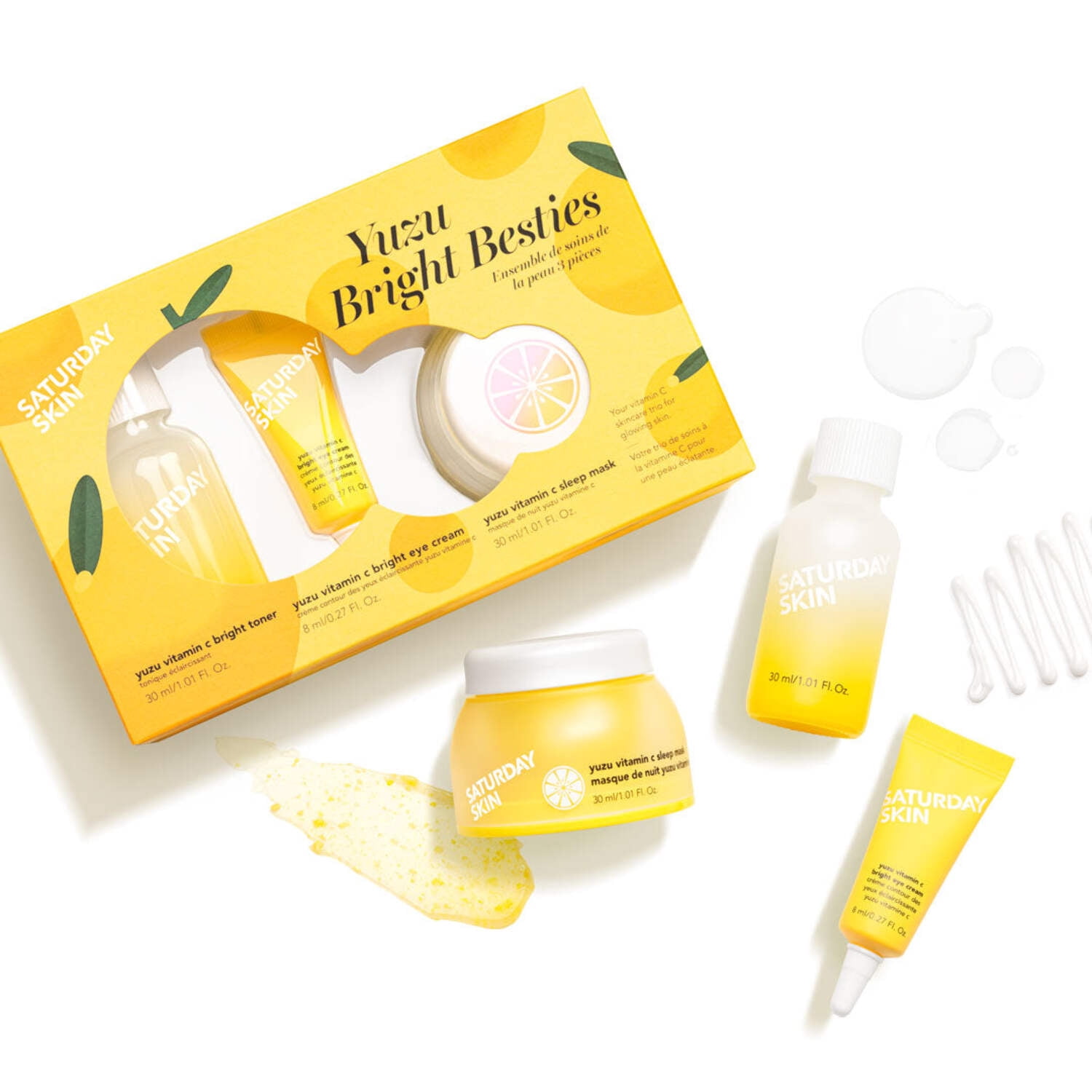 Saturday Skin 3-Piece Skin Care Set Yuzu Vitamin C Sleep Mask Yuzu Vitamin C Bright Toner and Eye Cream Overnight Facial Masks Korean Beauty Best Vitamin C Skincare Set