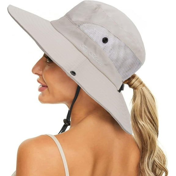 1/2Pack Women's Summer Sun-Hat Ponytail - Outdoor UV-Protection Mesh Wide Brim Foldable Hat with Ponytail Hole