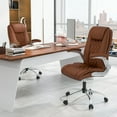thumbnail image 2 of Costway PU Leather Office Chair Height Adjustable Executive Chair with Adjustable Headrest Brown, 2 of 9