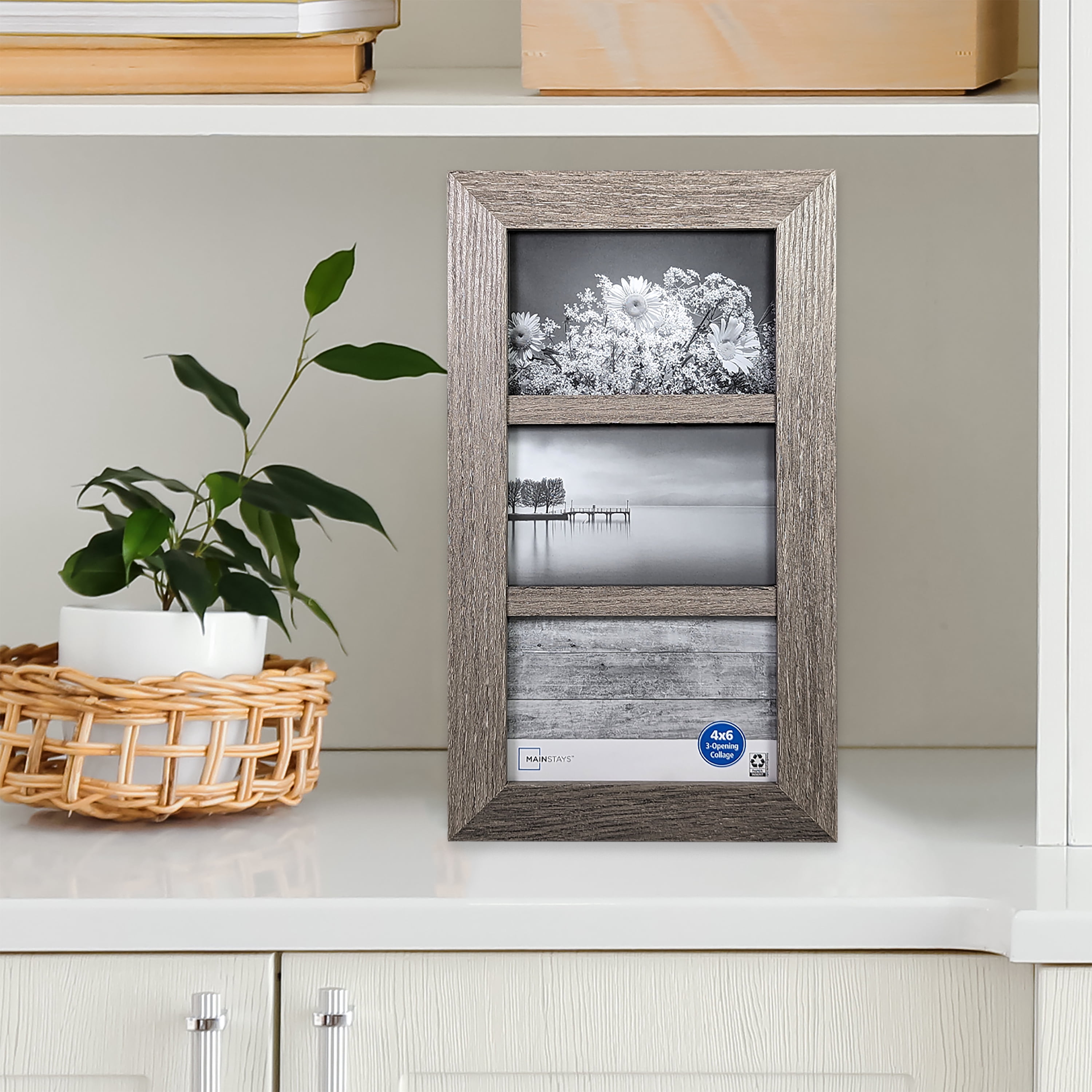 Mainstays 4x6 3-Opening Beveled Gallery Collage Picture Frame, Rustic Gray