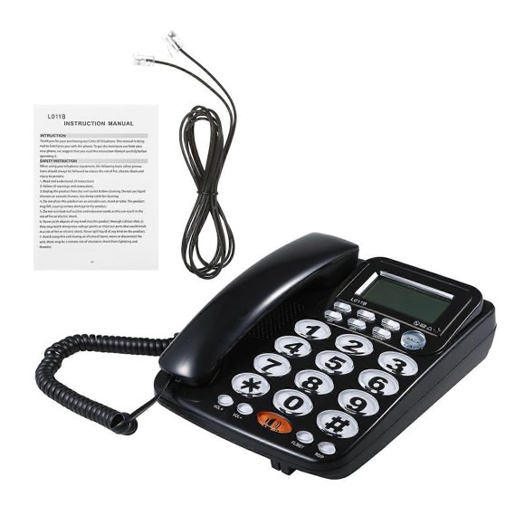 Desktop Wired Landline Telephone with Large Buttons Hands-free Calls Adjustable Screen Brightness Black(US Telephone Line)