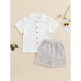 thumbnail image 2 of Bagilaanoe 2pcs Toddler Baby Boy Shorts Set Short Sleeve T Shirt Tops + Striped Shorts 12M 18M 24M 3T Kids Casual Summer Clothes, 2 of 9