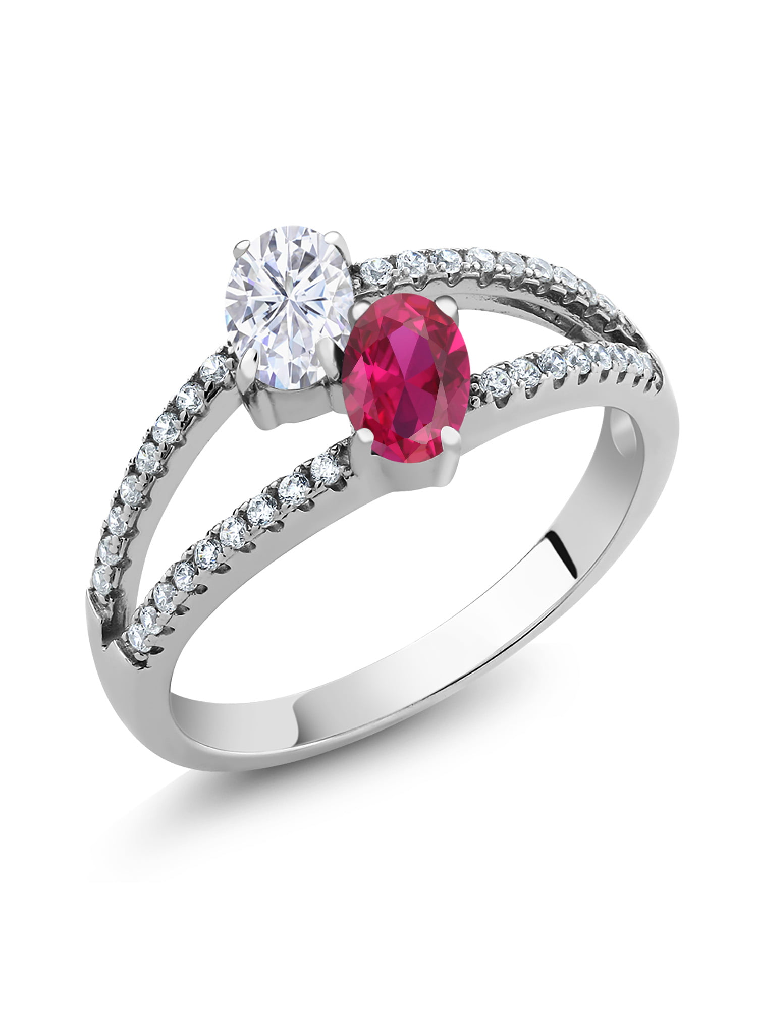 925 Sterling Silver Red Created Ruby Ring Set with GH Created Moissanite by  Gem Stone King (1.41 Cttw)