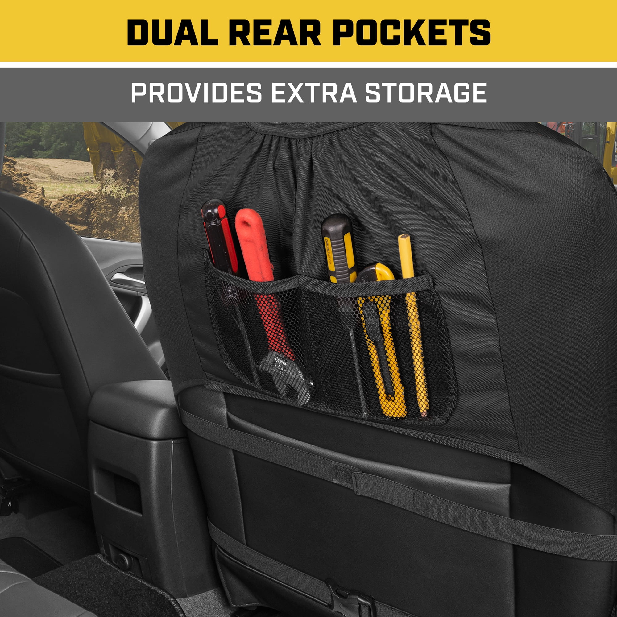 Cat DuraDrive Car Seat Cover, Black Oxford - Heavy Duty Canvas Seat Cover for Cars Trucks SUV, Universal Fit Car Seat Cover for Front Seat 1pc, Automotive Interior Cover, Ideal Truck Seat Cover