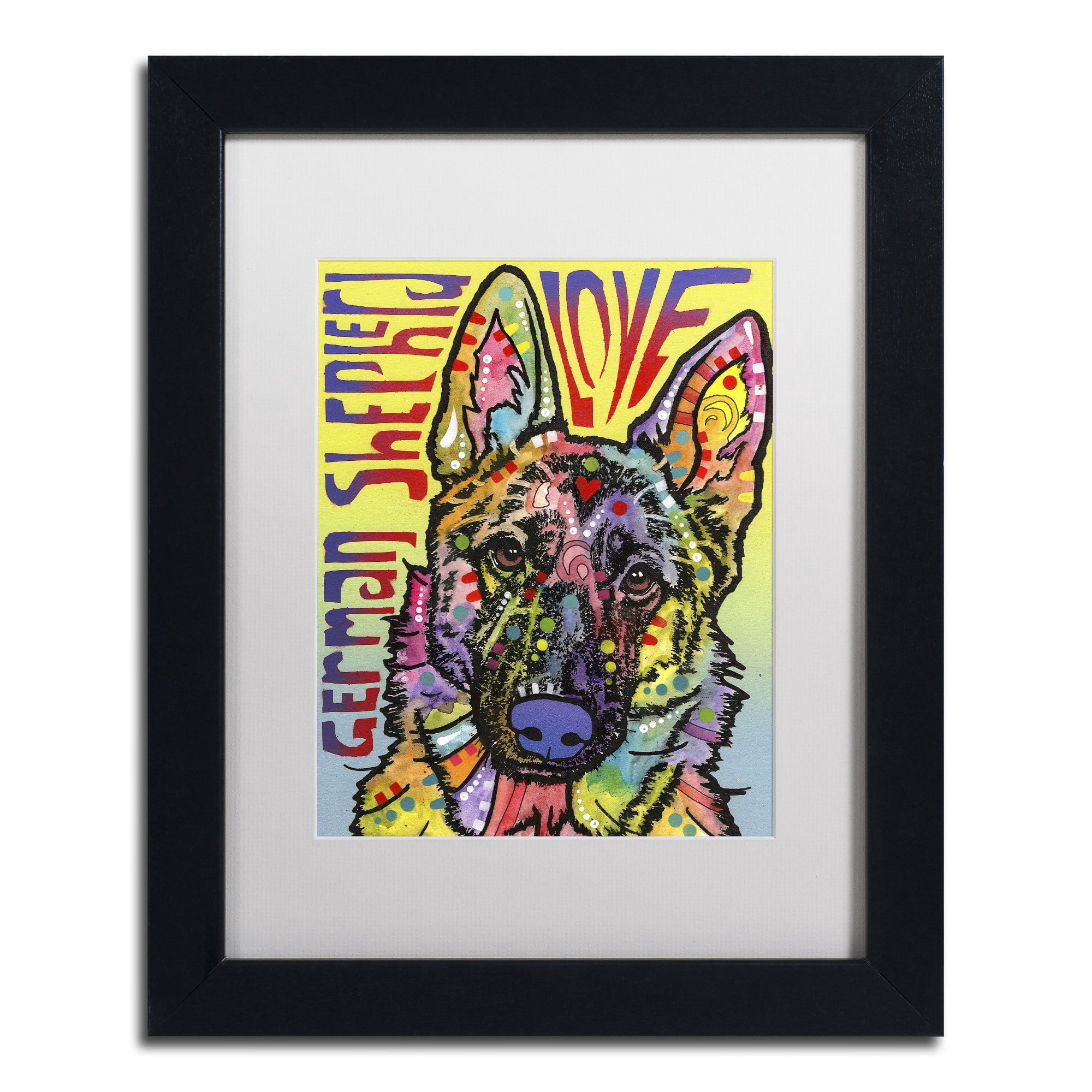 Trademark Fine Art 'German Shepherd Luv' Canvas Art by Dean Russo, White Matte, Black Frame