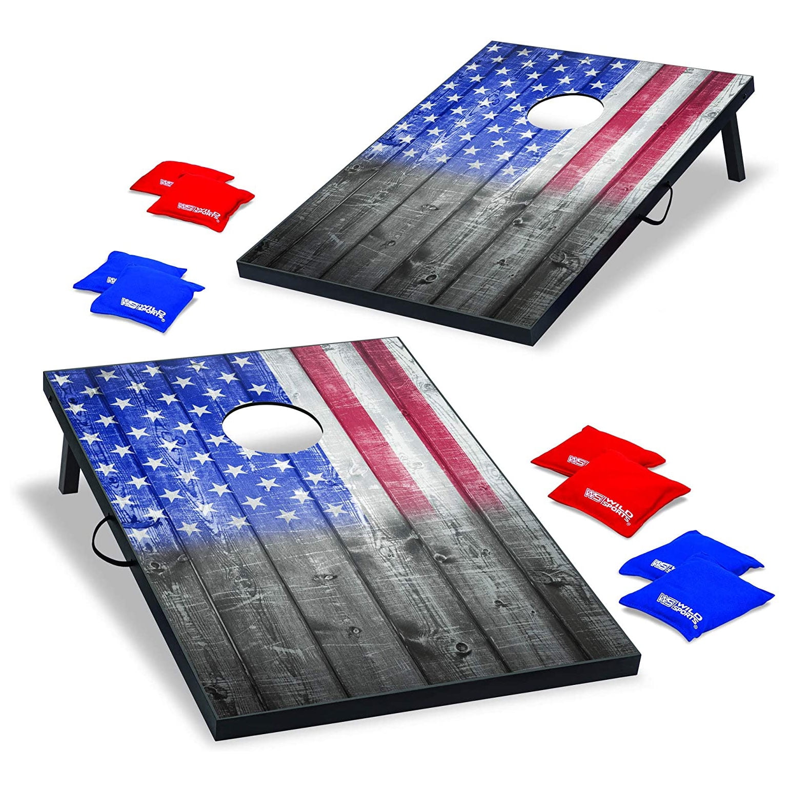 Wild Sports 2 x 3 Foot Stars and Stripes USA Flag Cornhole Outdoor Bags Game Set 