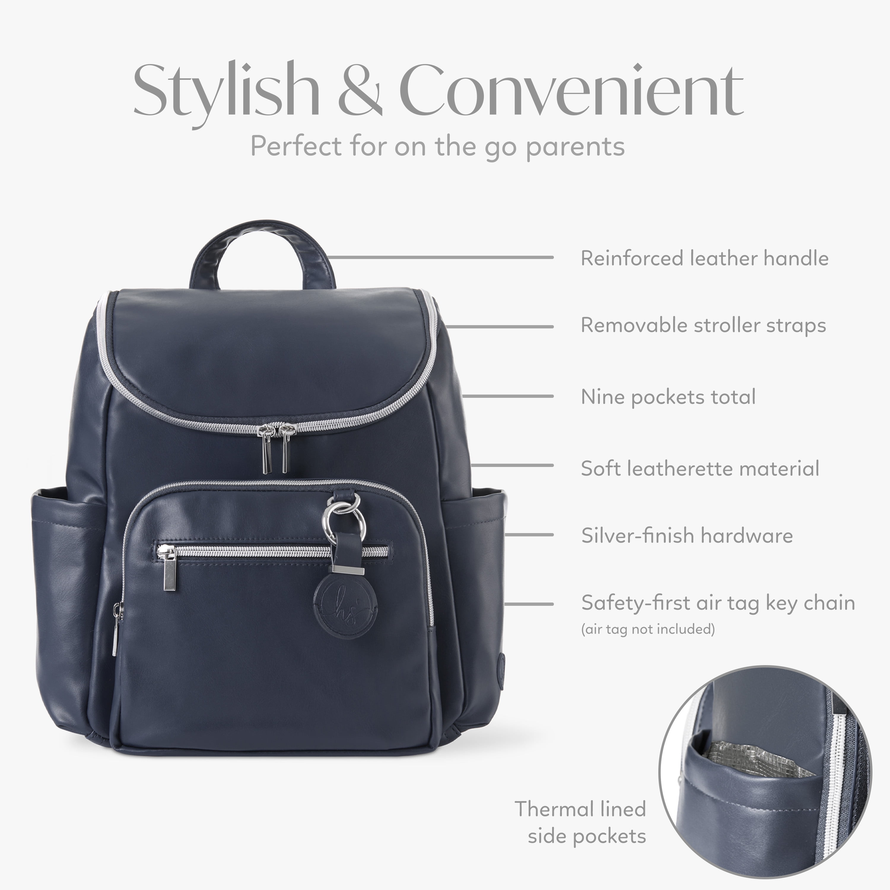 Hannah & Sophia Ready to Roam 3pc Diaper Bag Set, Moonmist Blue