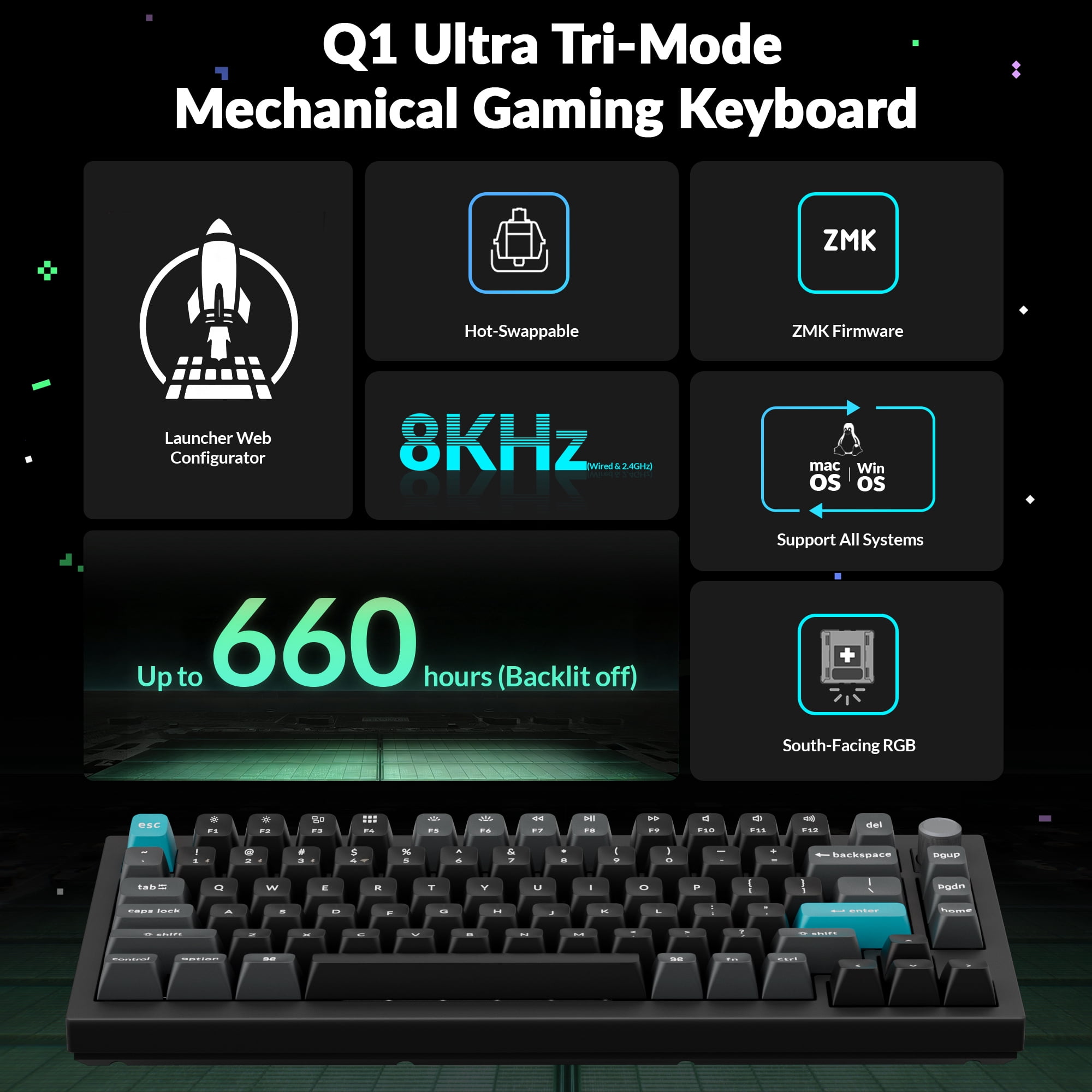 Keychron Q1 Ultra 8K 75% Wireless Mechanical Keyboard, Aluminum Hot-Swappable RGB Backlight, Banana Switch, 82 Keys, 2.4GHz/Bluetooth/Wired, KSA PBT Keycaps, for Mac Windows Linux – White